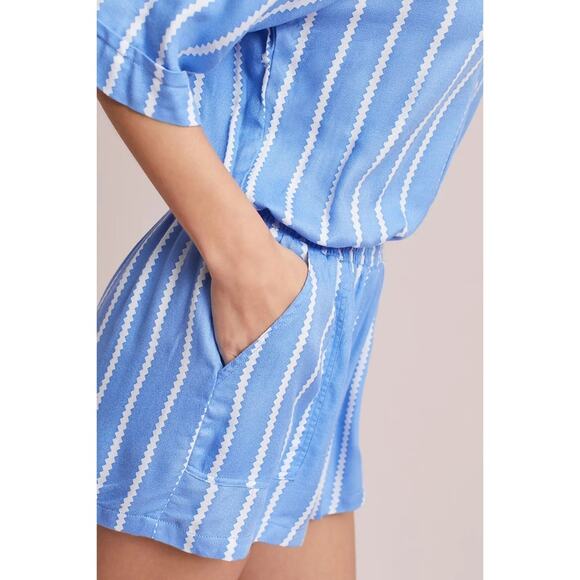 Anthropologie Beachgold Ancona Striped Surplice Romper Blue/White Size XS Beachy - Picture 4 of 16